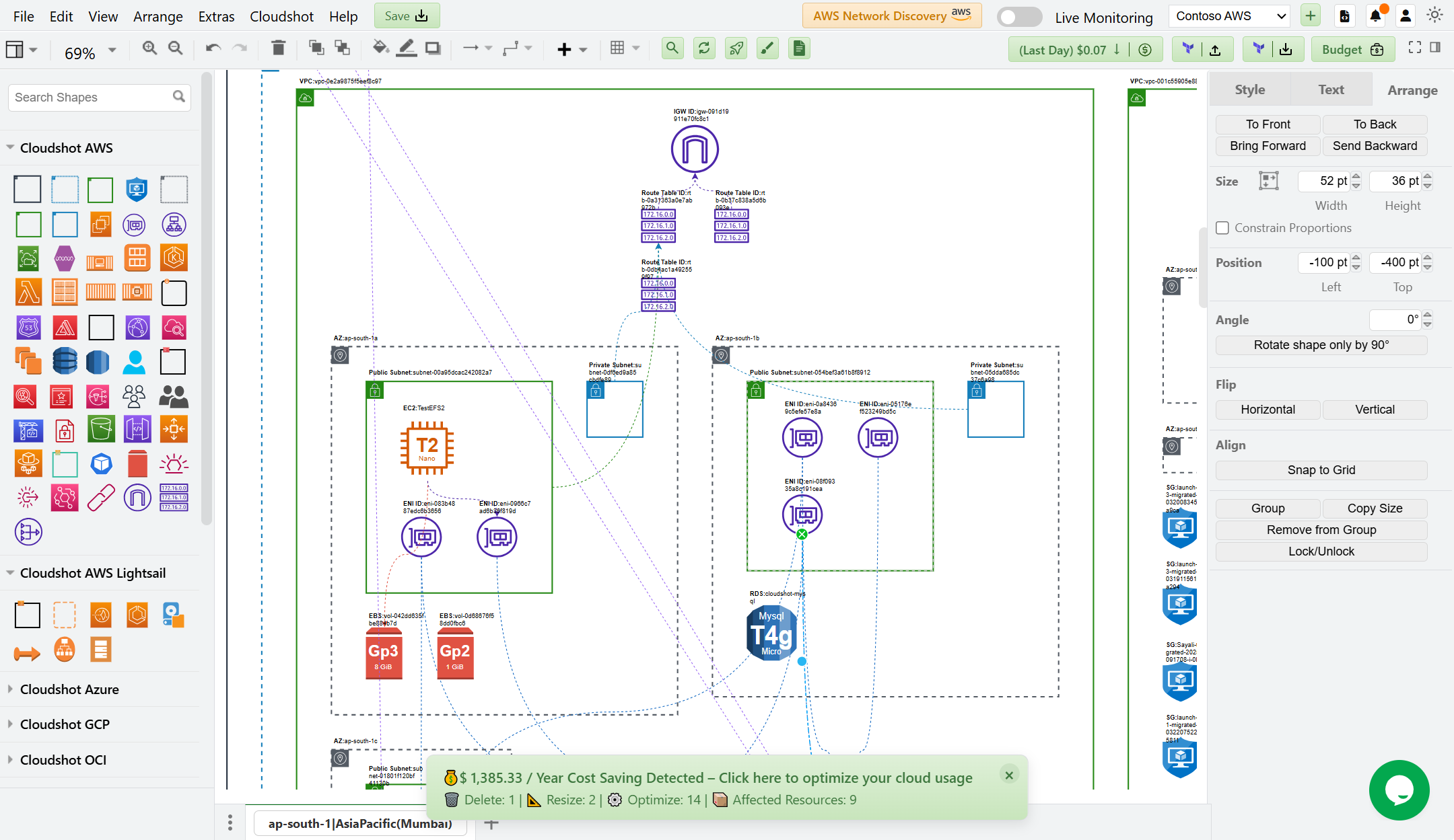 Live architecture map across accounts, projects, and clouds